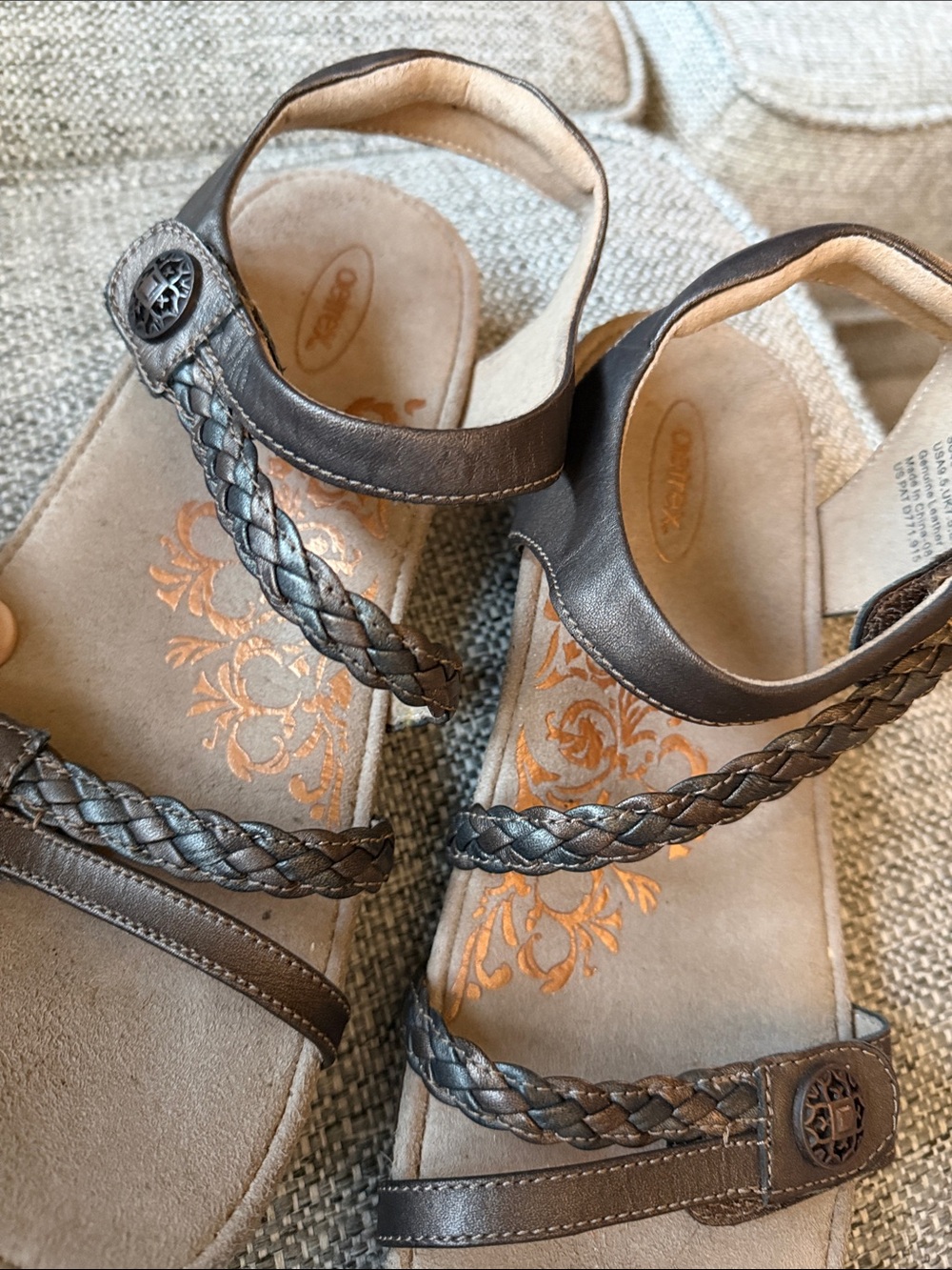 Aetrex Jillian Bronze Leather Braided Quarter Strap Orthotic Sandals Size 9.5 - Picture 4 of 9
